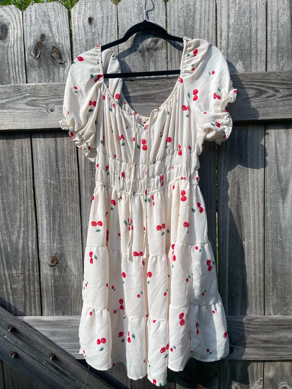 Liberty Love Cream Dress with Red Cherry Print